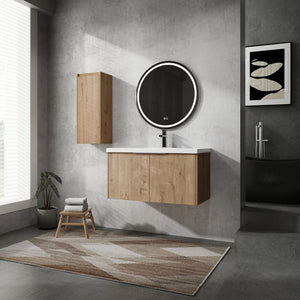 English Elm 36" Wall-Mounted Bathroom Vanity With Soft-Close Sink & Side Cabinet For Stylish Storage Solutions W999S00218
