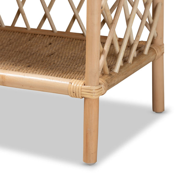 English Elm Modern Woven Rattan Two Tier Display Shelf with Curled Accents for Coastal Boho Decor B2750P470041