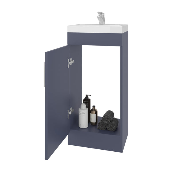 English Elm Madrid Blue Melamine Bathroom Vanity with 1 Door — Compact Durable Engineered Wood Storage for Small Spaces B128S00202