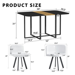 English Elm 7-piece Rectangular Dining Set Seats 6 with Faux Leather Chairs and Melamine Top Black,White,Wood W3875S00104