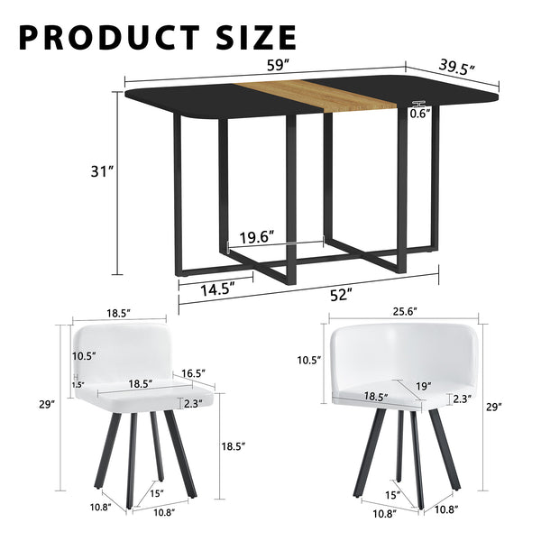 English Elm 7-piece Rectangular Dining Set Seats 6 with Faux Leather Chairs and Melamine Top Black,White,Wood W3875S00104