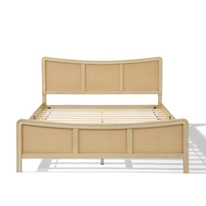 English Elm Curved Rattan King Bed Solid Wood Frame Antique White Bohemian Bedroom Design N758P390779N