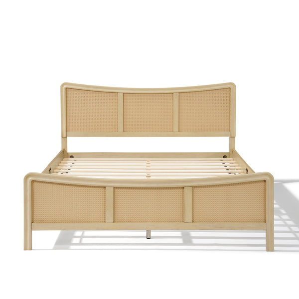 English Elm Curved Rattan King Bed Solid Wood Frame Antique White Bohemian Bedroom Design N758P390779N
