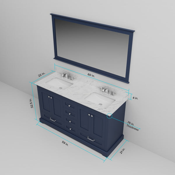 English Elm Navy Double Bath Vanity 60" W x 22" D with Cultured Marble Top, Chrome Faucet, 58" Mirror, Durable Finish B2731S01011