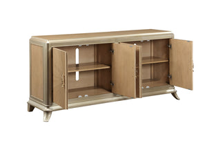 English Elm Dodie Champagne & Natural Oak Sunburst Console Cabinet with Art Deco Hardware, Cord Management B2726P285785