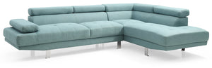 English Elm Riveredge Modern Right-Facing Chaise Sectional with Adjustable Arm & Headrest, Chrome Legs, PU Comfort Teal 21 L x 76 W x 34 H B078S00403