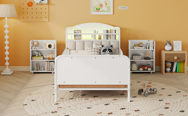 English Elm Twin Solid Wood Platform Bed with Guardrail for Kids, Low-Profile Sturdy Pine Frame, Safe Sleep Solution White 45.87 L x 17.72 W x 11.22 H W2593P337454