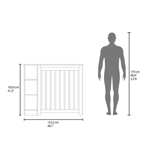 English Elm Radiator Joseph Slatted Cover with 3 Shelves — Walnut Decorative Heater Cabinet, Space-Saving Display B200P362056