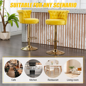 English Elm UNITED Velvet 360° Rotating Bar Chair with Diamond Stitching, Gold Frame, Plush Foam Seat, Adjustable Height Yellow W1568P361719