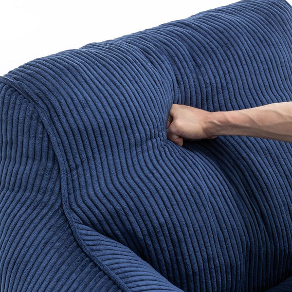 English Elm Giant Corduroy Bean Bag Sofa with Armrests Foam Filled Cozy Adult Lounge Chair Dark Blue W2200P442801