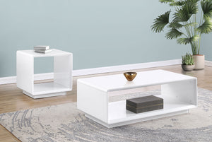 English Elm Fletcher Gloss White Lacquer Coffee and End Table Set for Modern Living Rooms B062S01630