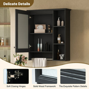 English Elm 3-in-1 Matte Medicine Cabinet Wall Mounted Mirror with Towel Bar and Storage Shelf Black N710P401340B