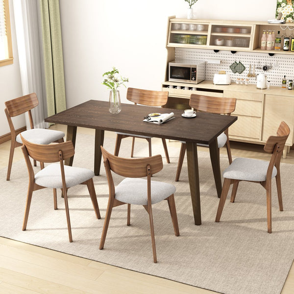 English Elm Mid-century Rubberwood Dining Chairs with Walnut Finish and Beige Upholstered Seat Set N768P379795L