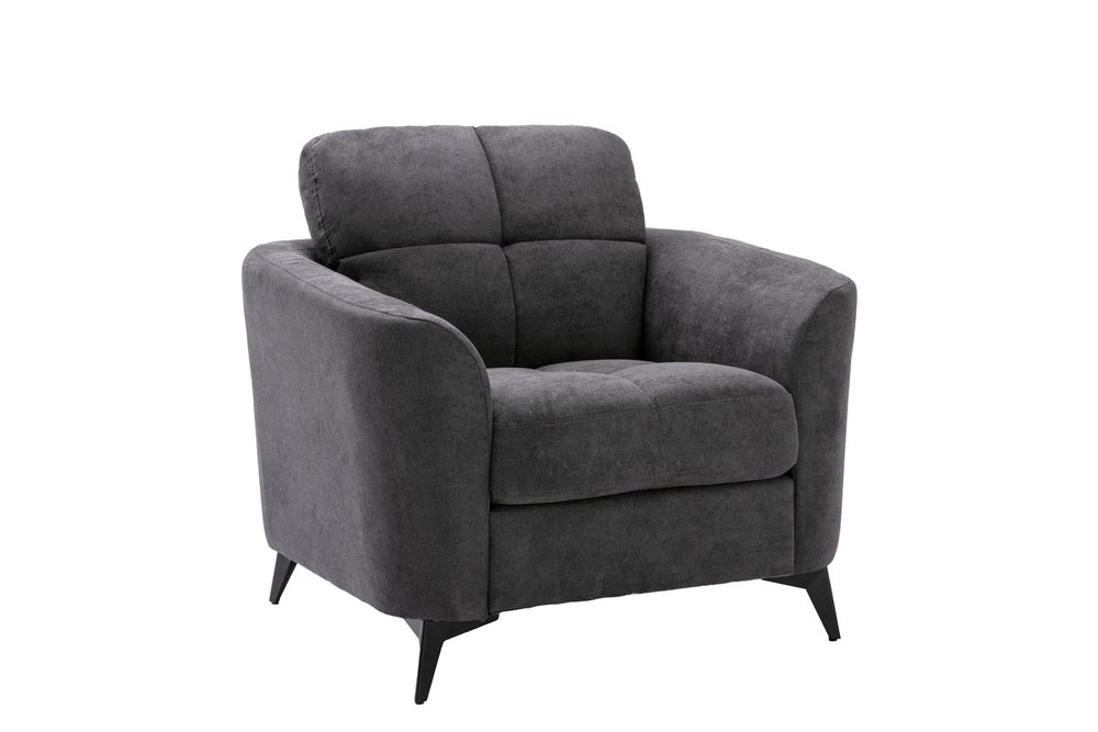 English Elm Carlotta Woven Fabric Accent Chair Grid Tufted Cushions Black Metal Legs Living Room Gray B2749P413394