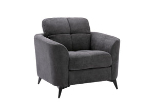 English Elm Carlotta Woven Fabric Accent Chair Grid Tufted Cushions Black Metal Legs Living Room Gray B2749P413394