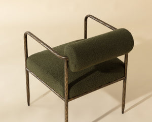Sunpan Ajani Dining Armchair - Hand-hammered Iron Frame With Charcoal Leather For Stylish Comfort Green Fabric 111806