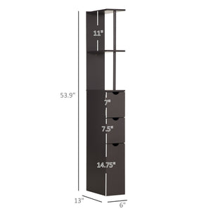 English Elm Narrow Mdf Bathroom Storage Tower with Open Shelves Cabinet and Drawers Brown T3971P470163