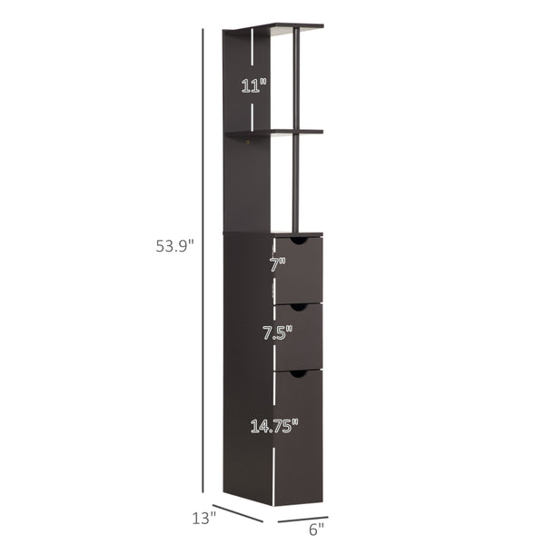 English Elm Narrow Mdf Bathroom Storage Tower with Open Shelves Cabinet and Drawers Brown T3971P470163