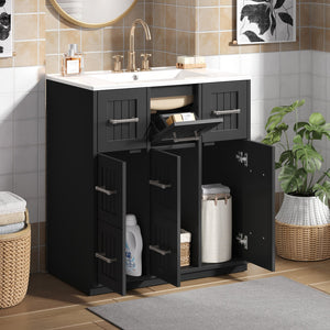 English Elm 30inch Bathroom Vanity with Undermount Sink, Tip-Out Tray, Soft-Close Doors, Spacious Drawers & Handles Black N710P331580B