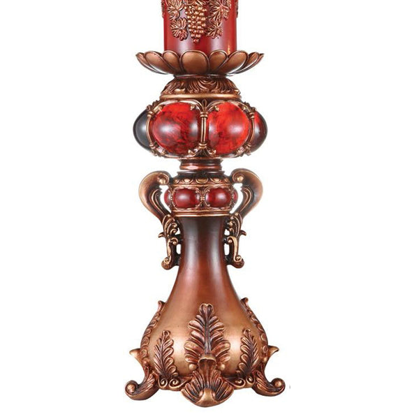 English Elm 16" Polyresin Candleholder Burgundy Marble Finish Ancient Motif Tabletop Accent Piece B072116534