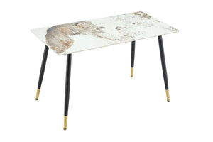 English Elm Modern Sintered Stone Rectangular Dining Table with Metal Legs for Four Seats Light Beige W3493S00013