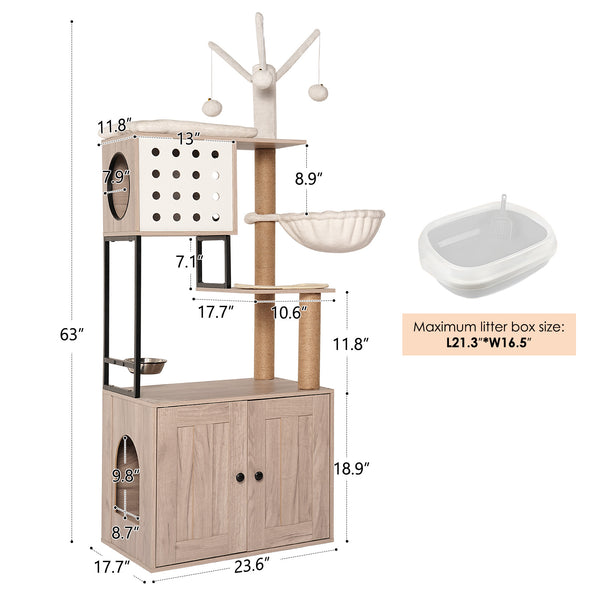 English Elm Cat Condo Tower with Hidden Litter Enclosure Sisal Posts and Feeding Station W1687P304380