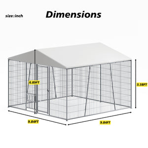 English Elm 10 X 10 Ft Heavy Gauge Steel Outdoor Dog Kennel with Pvc Roof and Feeding Basin W1820S00023