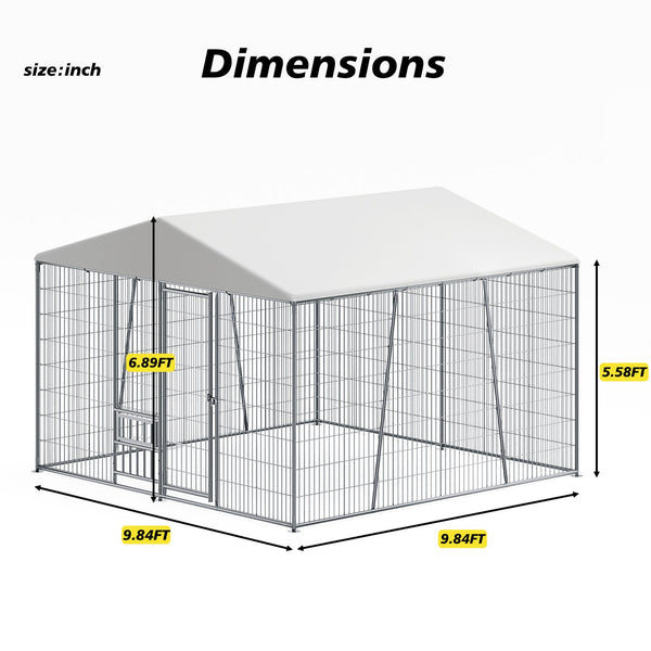 English Elm 10 X 10 Ft Heavy Gauge Steel Outdoor Dog Kennel with Pvc Roof and Feeding Basin W1820S00023
