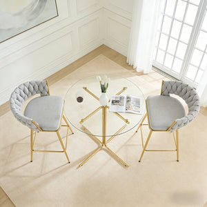 English Elm 2-person Tempered Glass Bar Table Set with Swivel Upholstered Chairs for Kitchen Dining Antique Grey White,Gold,Transparent W2920S00121