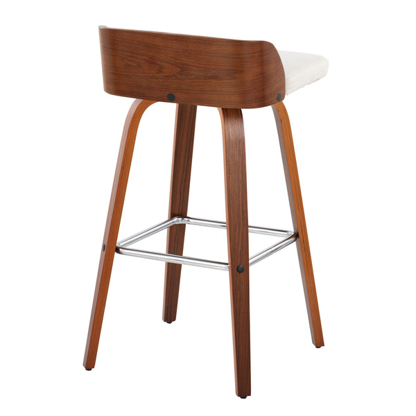 English Elm Maya 30" Mid-Century Modern Barstool Set Of 2 - Walnut Wood, Cream Fabric, Chrome Footrest, Swivel B202S00626