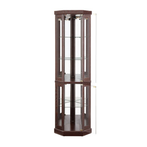 English Elm Corner Curio Cabinet Lighted Glass Display Case with Mirrored Back for Living Room W2275P194428
