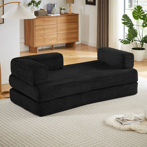 English Elm Loveseat Cloud Sectional Sofa with Corduroy Upholstery Plush Sponge Core Modular Design Black W2339P411911