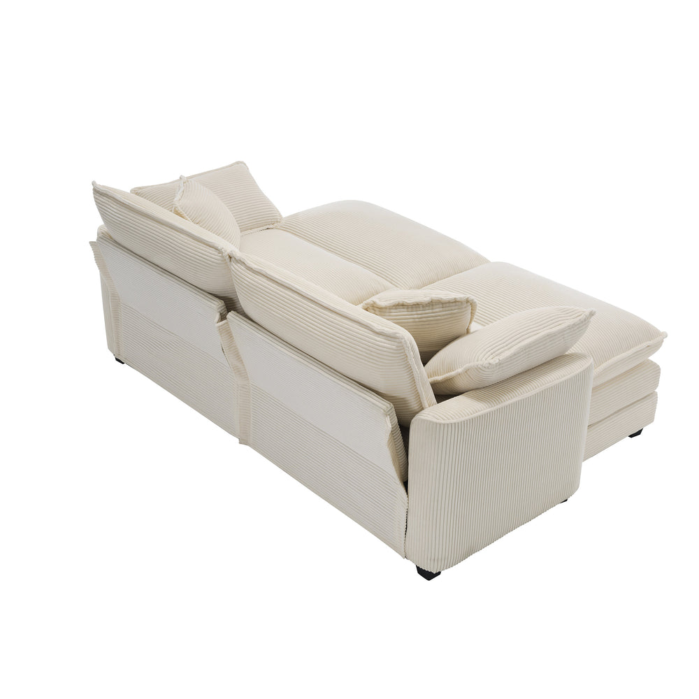 English Elm Corduroy Two-Seater Sofa With Ottoman - Stylish Light Beige Sofa Bed For Small Spaces & Relaxation W714S00771
