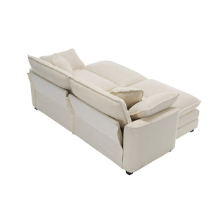 English Elm Corduroy Two-Seater Sofa With Ottoman - Stylish Light Beige Sofa Bed For Small Spaces & Relaxation W714S00771