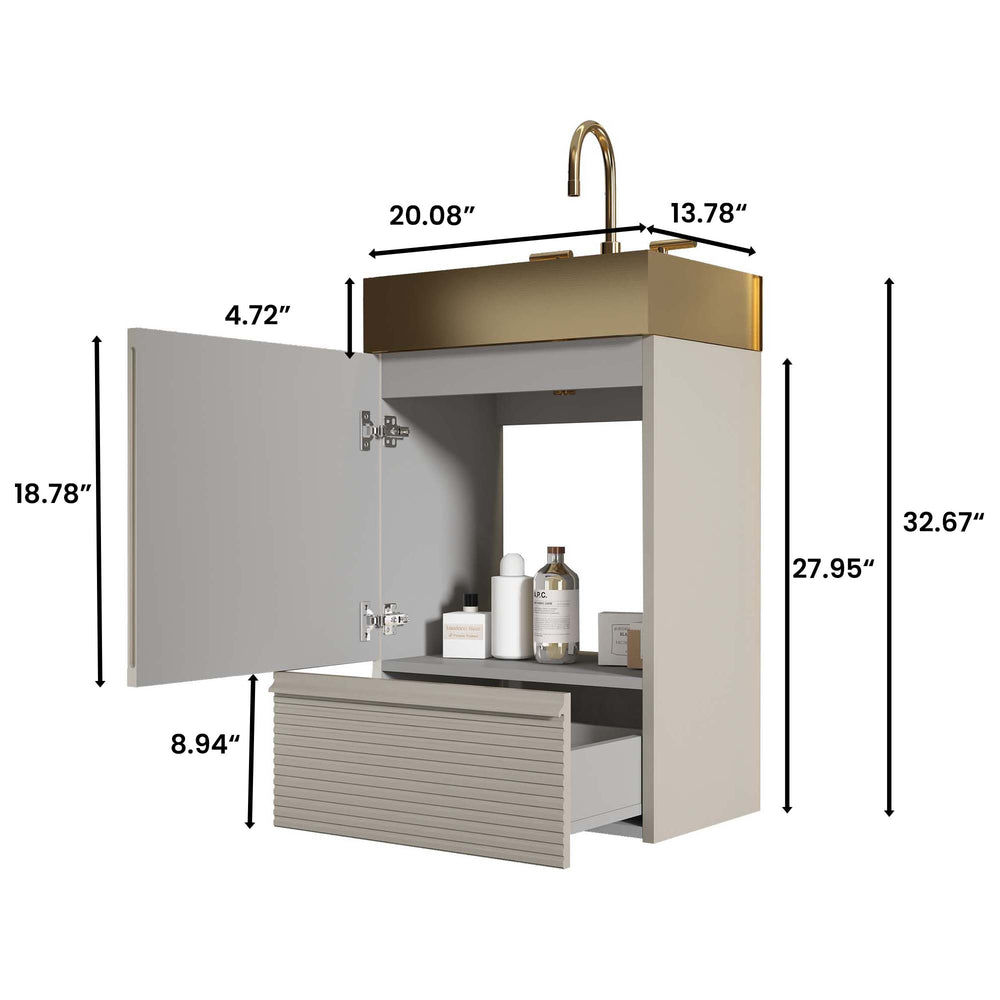 English Elm Gada 20" Striped Cashmere Grey Freestanding Vanity & Brushed Gold Sink For Modern Bathroom Elegance W1865S00098