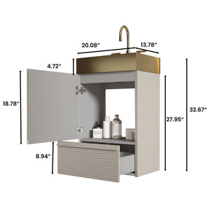 English Elm Gada 20" Striped Cashmere Grey Freestanding Vanity & Brushed Gold Sink For Modern Bathroom Elegance W1865S00098