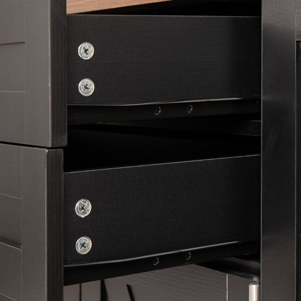 English Elm 63" Farmhouse Barn Door Storage Cabinet with Anti-Tip Safety, Quiet Drawers, Adjustable Shelf & Metal Handles Black W2917P319120