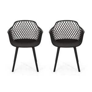 English Elm Poppy Outdoor Dining Chairs Set of 2 Diamond Mesh Geometric Modern Patio Seating Black N776P414399B