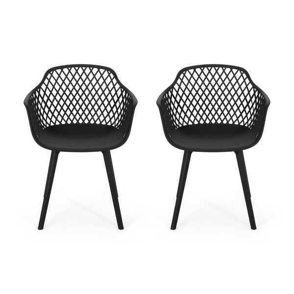English Elm Poppy Outdoor Dining Chairs Set of 2 Diamond Mesh Geometric Modern Patio Seating Black N776P414399B
