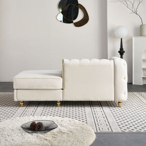 English Elm 66.9''W Velvet Chaise Lounge with Tufted Back and Gold Trim, Luxury Modern Sofa for Living Room Beige W579P224630
