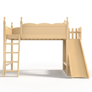 English Elm Twin Loft Bed Solid Pine Frame with Wardrobe Shelving Detachable Slide Kids Room Natural W5305S00017