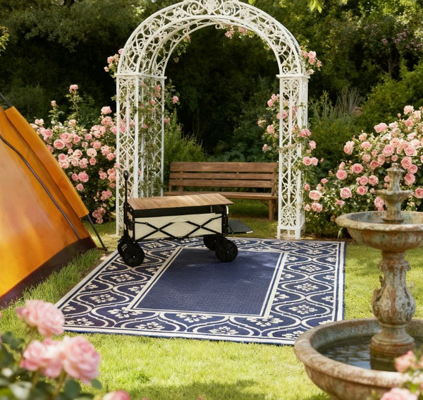 English Elm Patio Reversible Polypropylene Flatweave Rug Foldable Geometric Black White Outdoor Mat T3971P421332