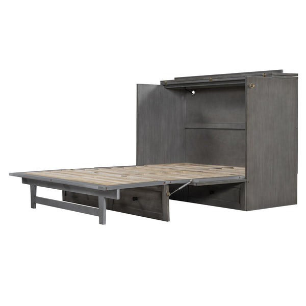 English Elm Full Size Murphy Bed Rattan Cabinet with Storage Drawers and Gold Hardware N708S00005AAE