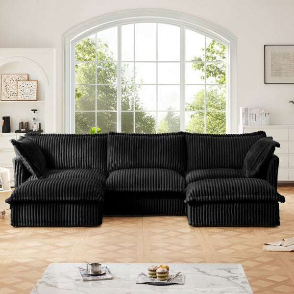 English Elm Slipcovered U-Shape Sectional Sofa - Modular Deep Seat Couch With Soft Corduroy & Elegant Design, Black W3041S00098-GIGA
