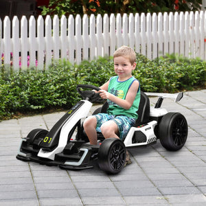 English Elm Aosom 24v Electric Go Kart Ride on Toy with Drifting Dual Motor and Adjustable Seat White W2225P229480