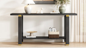 English Elm U_Style 62.9" Modern Minimalist Console Table With Solid Wood & Metal Accents, Ideal For Entryways N711P289140B-GIGA