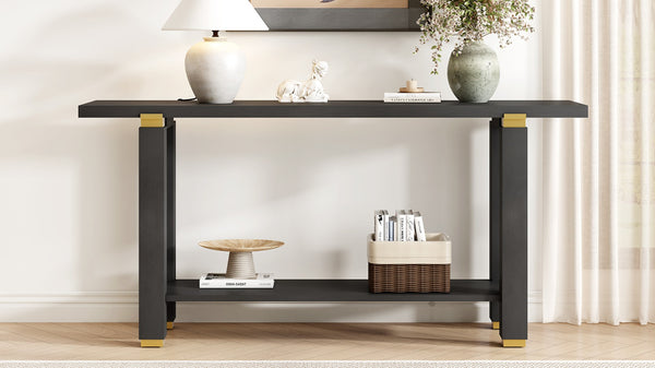 English Elm U_Style 62.9" Modern Minimalist Console Table With Solid Wood & Metal Accents, Ideal For Entryways N711P289140B-GIGA