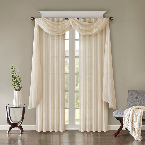 JLA Home Madison Park - Solid Crushed Lightweight Sheer Curtain Panels Pair in Cream — Textured, Light-Filtering, Versatile Drapes 95 L x 42 W x 0.13H MP40-4526
