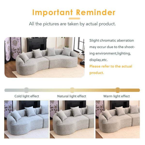 English Elm Curved Boneless Sofa modular 110" sectional with high-density foam & spring core, kid‑friendly curves, no assembly required for easy moving and cozy lounging Grey W2231S00007