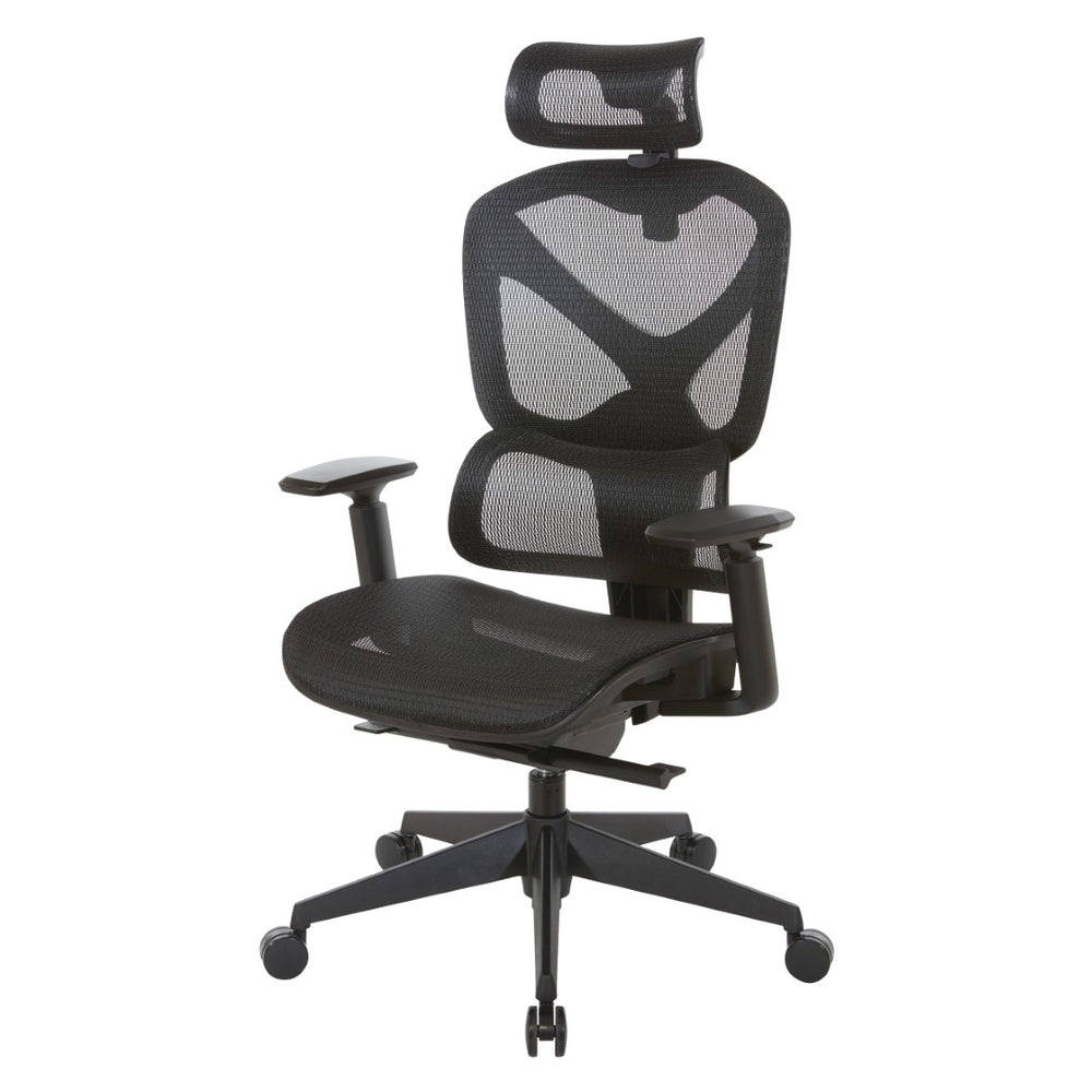 OSP Home Furnishings Mesh Back Ergonomic Manager Chair with Lumbar Support Headrest and Synchro Tilt System 71142MHR-3